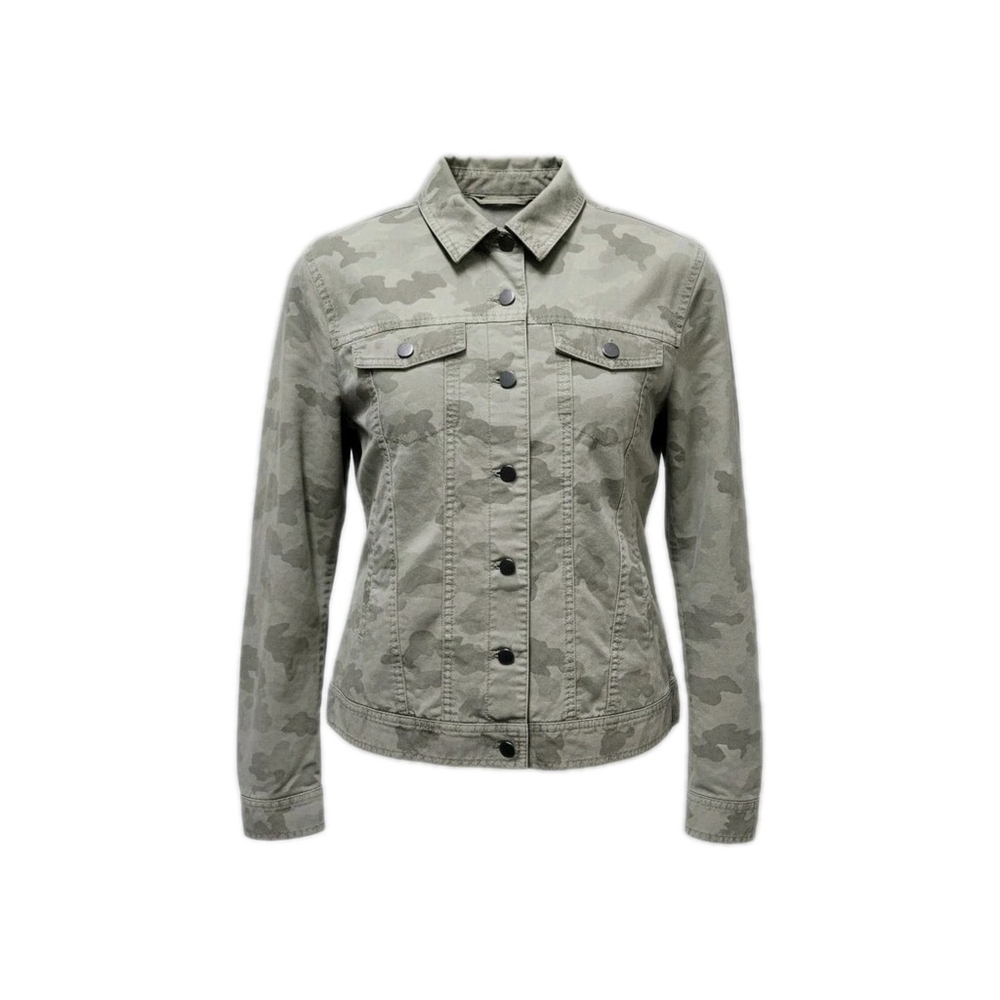 Atm Camouflage Long-Sleeves Denim Cotton Blend Collared Jacket Medium Women's